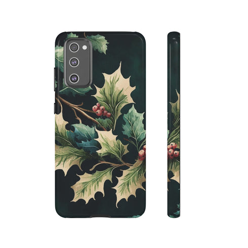 Dark Green Festive Holly in Watercolor - Impact Resistant Phone Case Samsung Galaxy S20 FE Glossy
